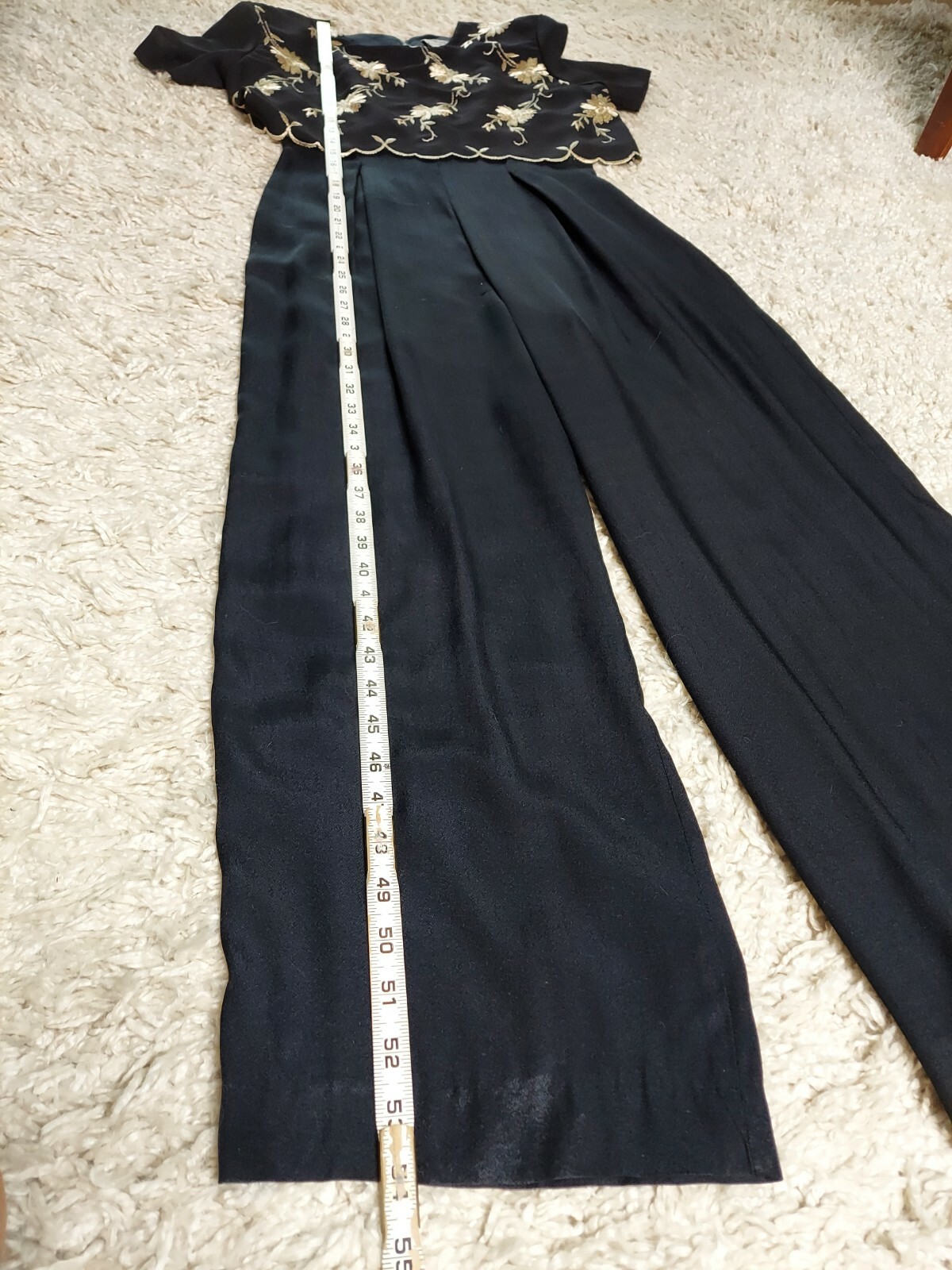 Vtg Jumpsuit Jeffrey & Dara Linda Hutley Black w Gold Embroidery Pant Suit Sz: 6