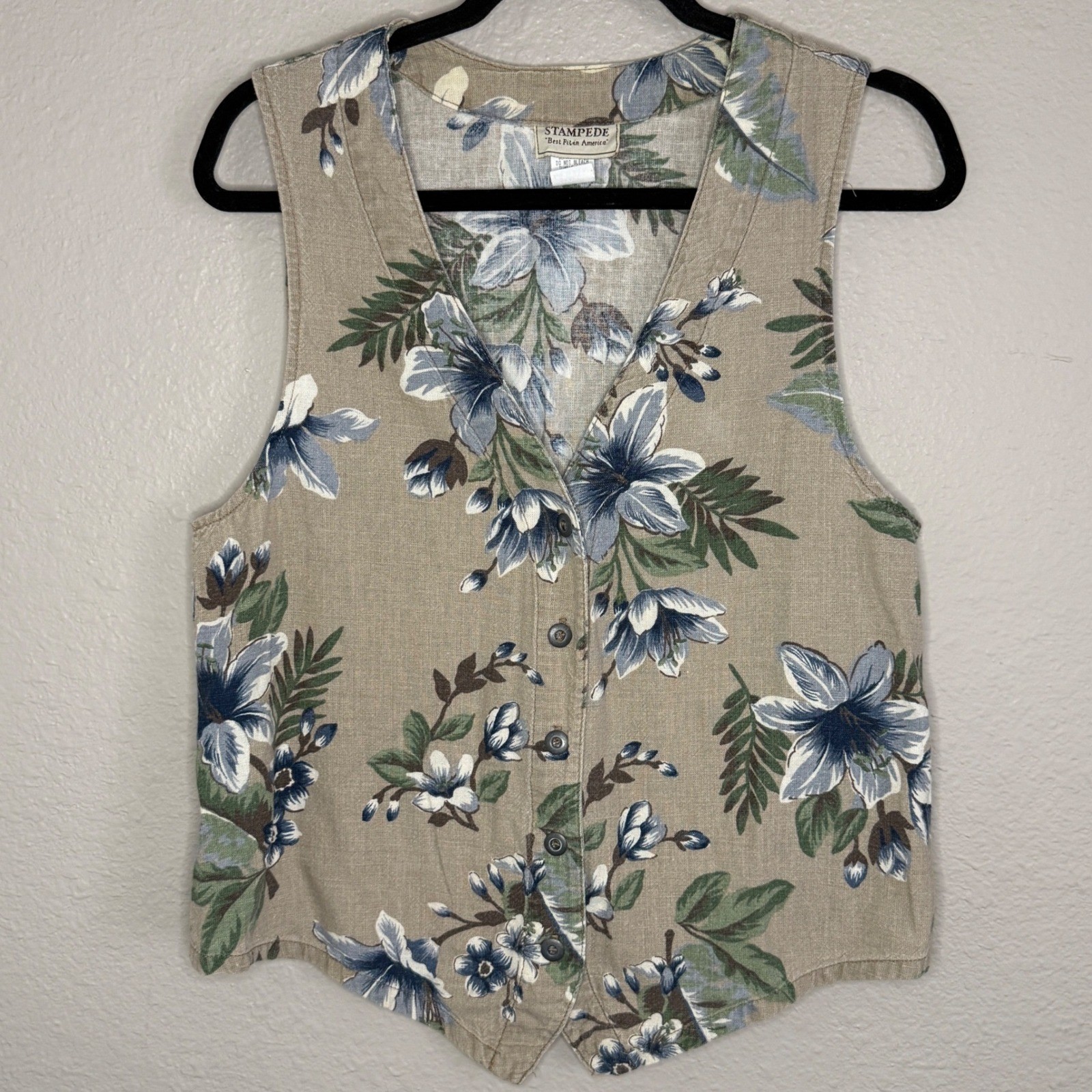 Vintage Women Small Floral Cotton Boho Vest Earthy Indie Granola Cottage Teacher
