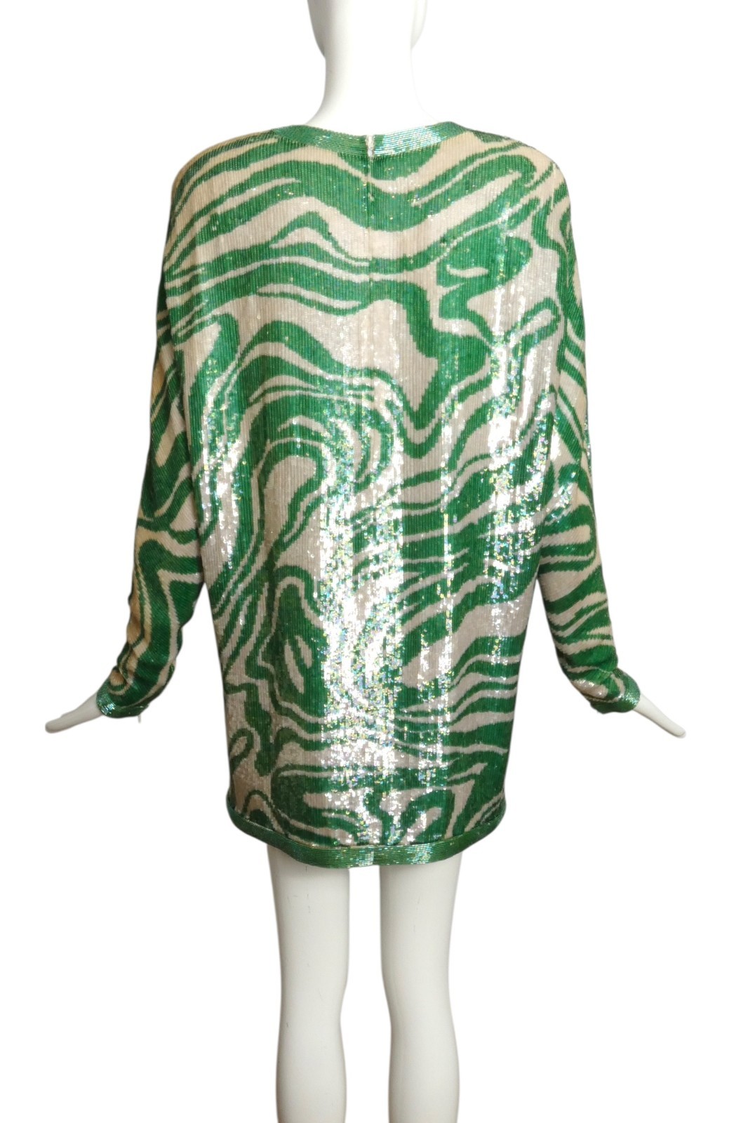 PIERRE CARDIN – 1989 Green & Ivory Sequin Cocktail Dress, Size 10