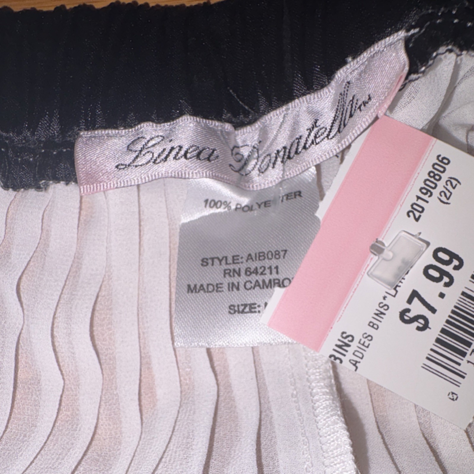 Linea Donatella White Black Pleated Slip Dress SizeL100%Poly has shoulder straps