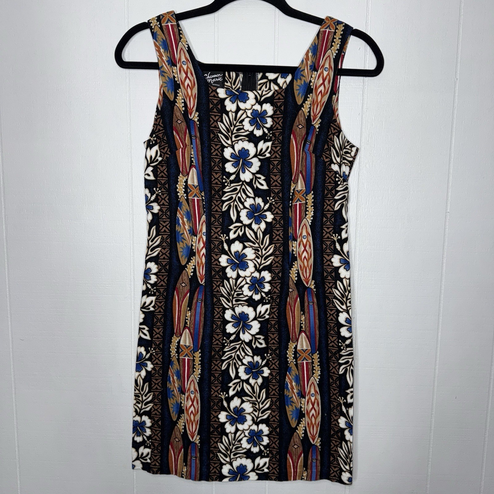 Vintage Shannon Marie Hawaii Mini Dress Surfboards Hibiscus Beach Cruise Size S