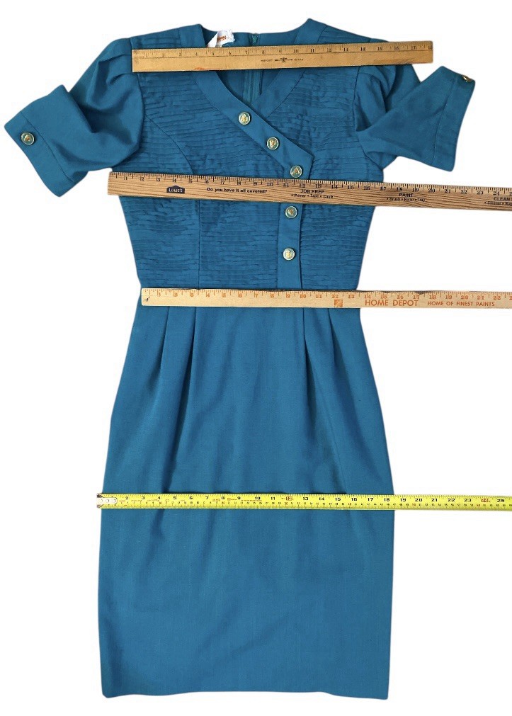 Vintage David Warren New York Midi Secretary Dress Short sleeve Turquoise Green