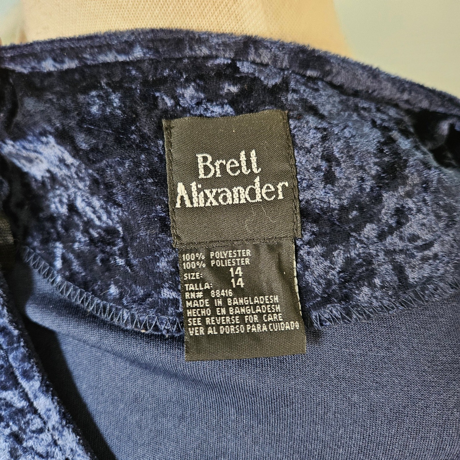 Brett Alixander Vtg 1990s Navy Blue Crushed Velvet Maxi Dress Size 14 NWT NEW