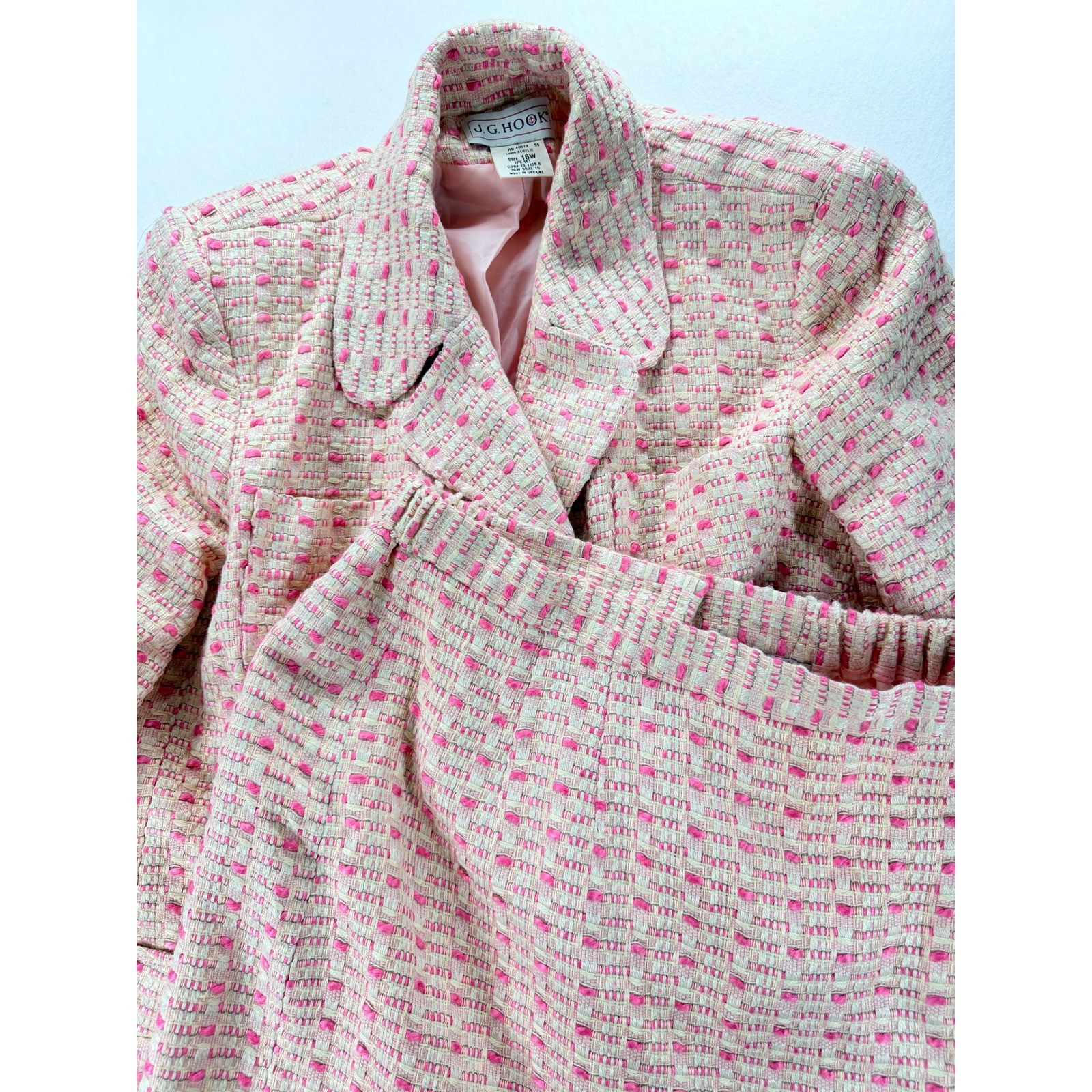 Vintage J.G. Hook Pink Bouclé Tweed Skirt Suit 2 Pc Women’s 16W