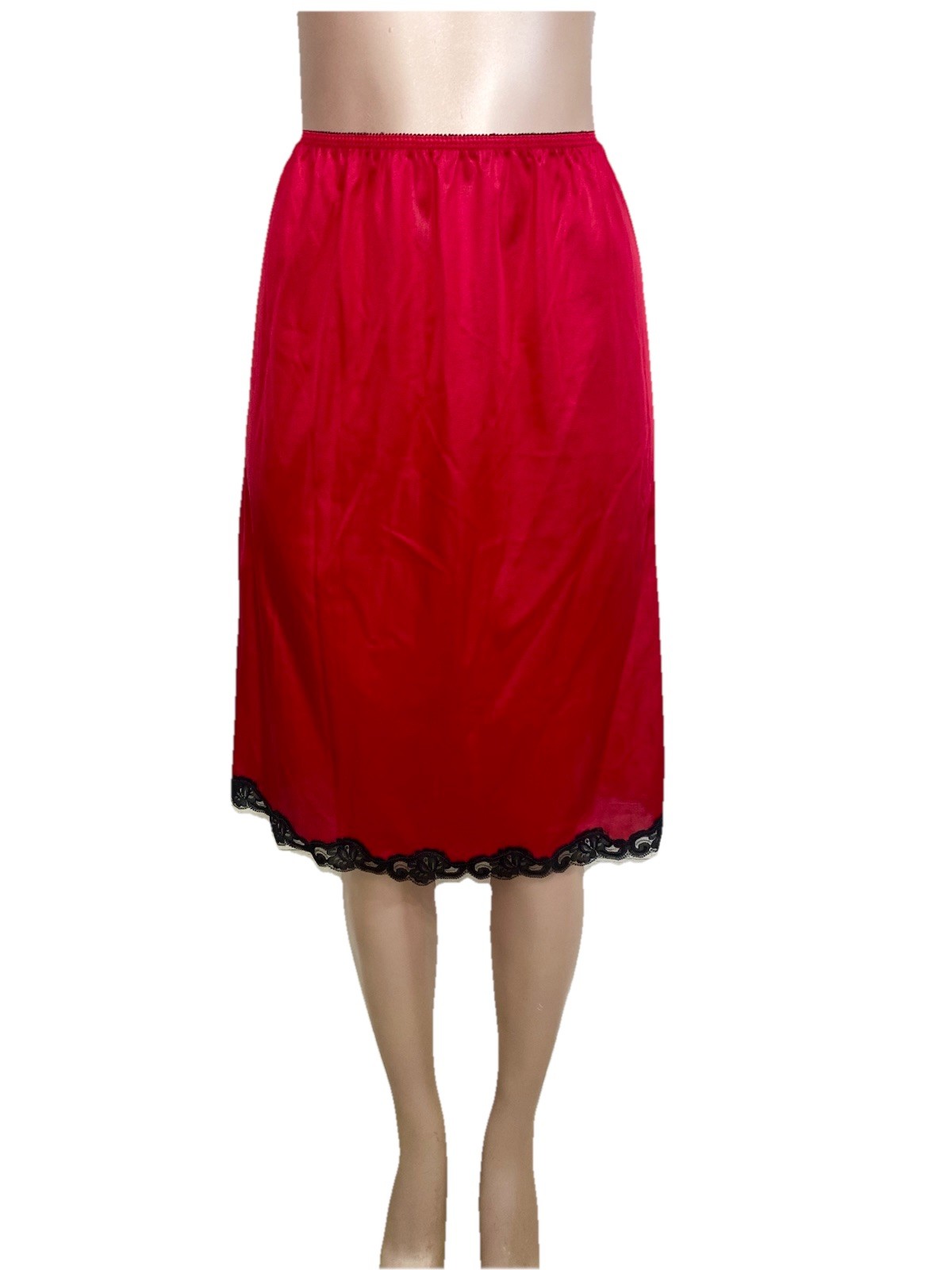Vintage 1960’s Nylon Red Black Half Slip Skirt lingerie Large Sliperfection