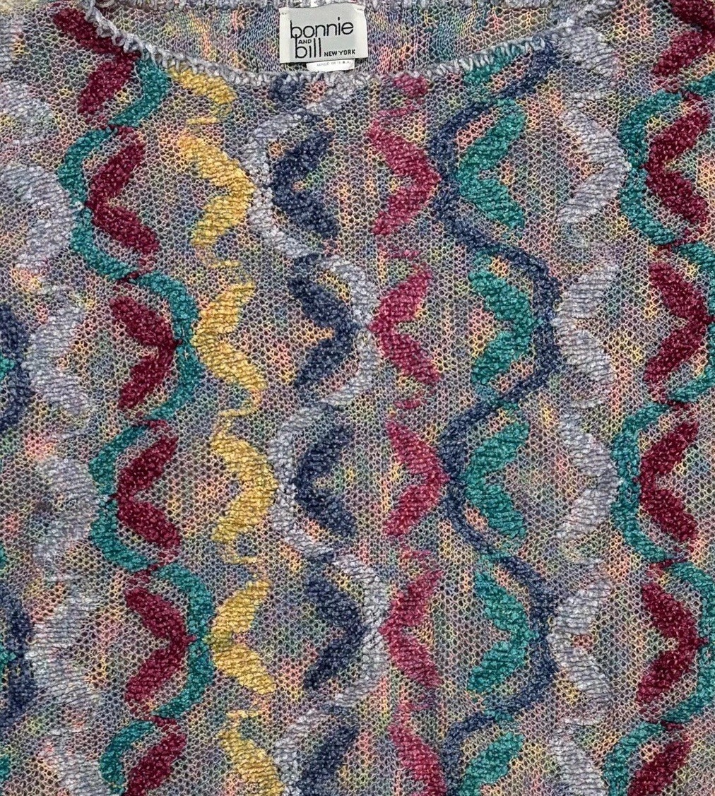 Vtg 80’s Bonnie And Bill New York Sweater Large Pull Over Multi Color Pattern