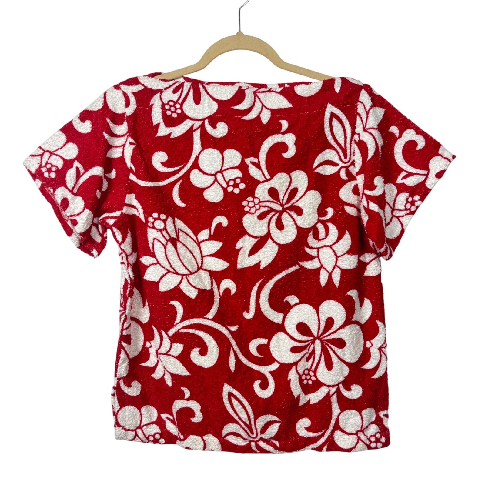 Deadstock Vintage Gertrude Davenport S 60’s 70’s Hibiscus Shirt Red White Floral