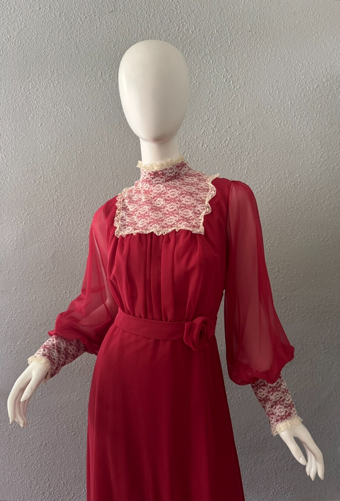 Vintage 70s Chiffon Prairie Cottage Core Party Victorian Maxi Dress M