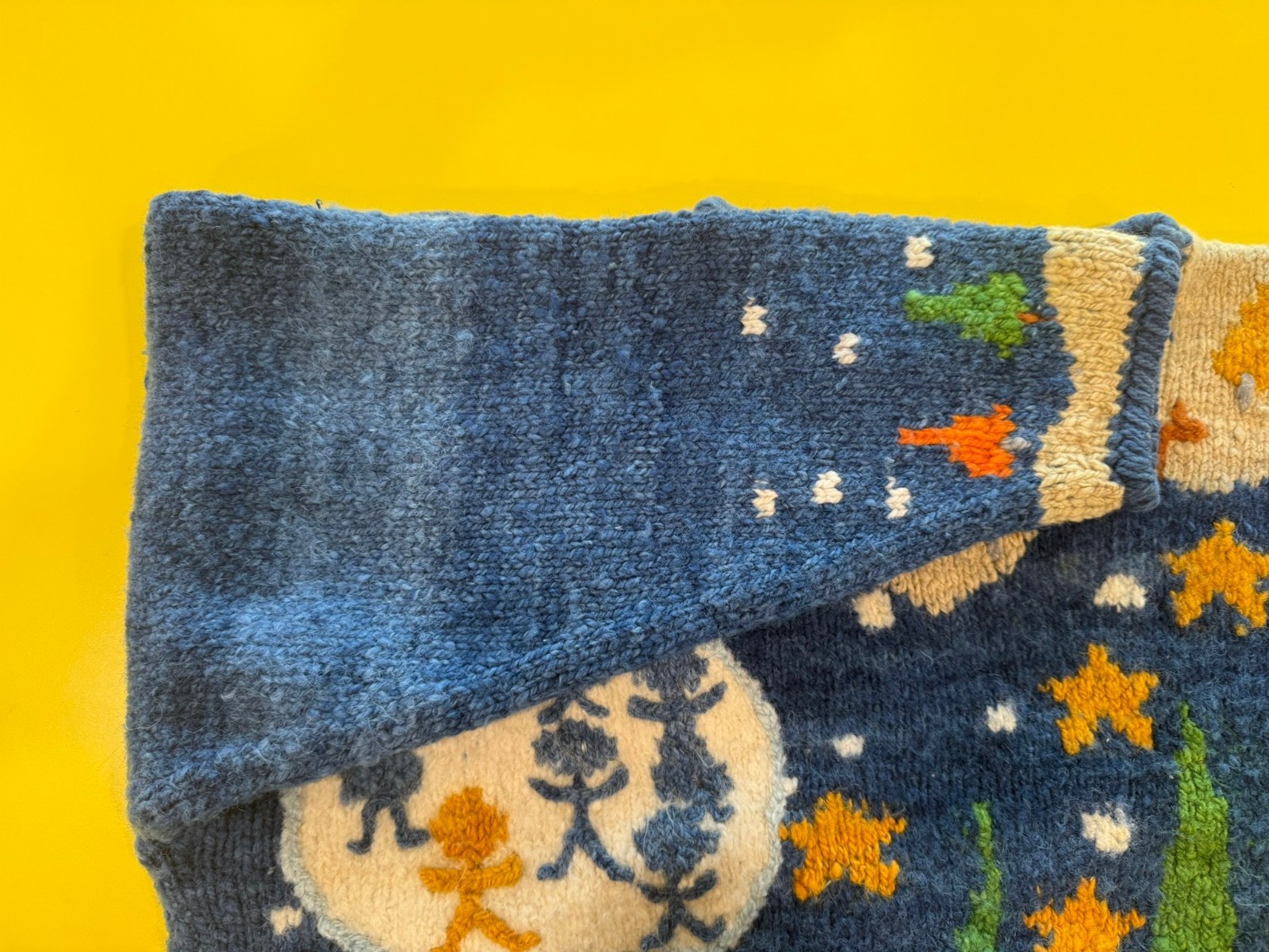 Vtg Amano Bolivian Wool Hand Knit Sweater Christmas Trees Stars Night Sky Aymara
