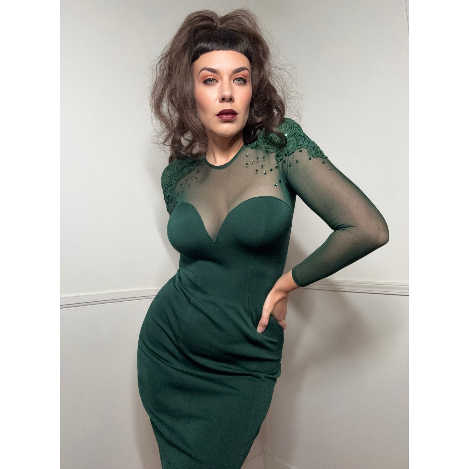 Small to Medium 1980s Vintage Green Bodycon Mini Dress by Tadashi