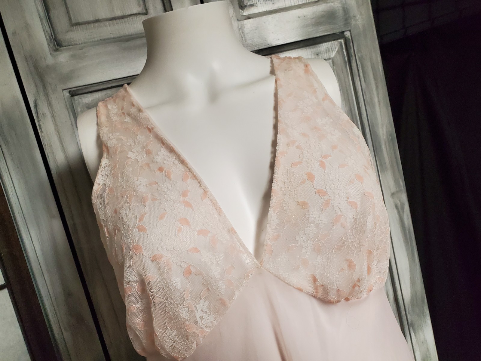 Jenelle Of California 60s Pink Sheer Chiffon Nylon Tricot Sheer Nightgown Vtg S