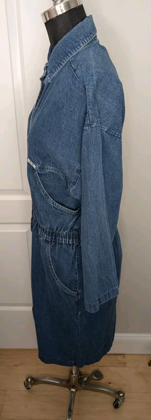 Vintage 1980s IDEAS Denim Jumpsuit Made In USA Medium Excellent Snap 3/4 Sleeves