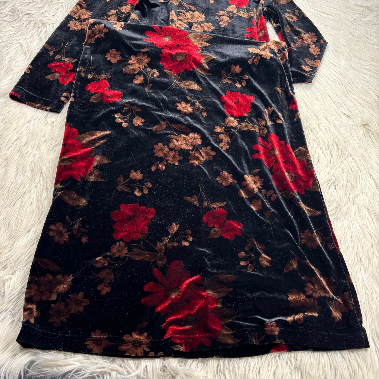 Vintage Kathie Lee Women’ S Floral Velvet Midi Maxi Dress Square Neck Romantic