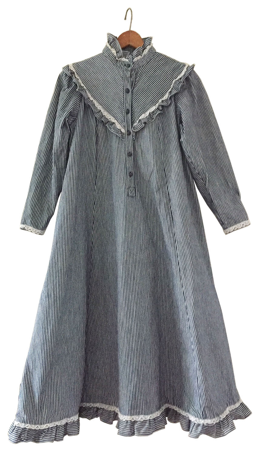 AUNT ABIGAIL’S ATTIC Vintage Prairie Dress Striped Cotton Denim w Belt Size S