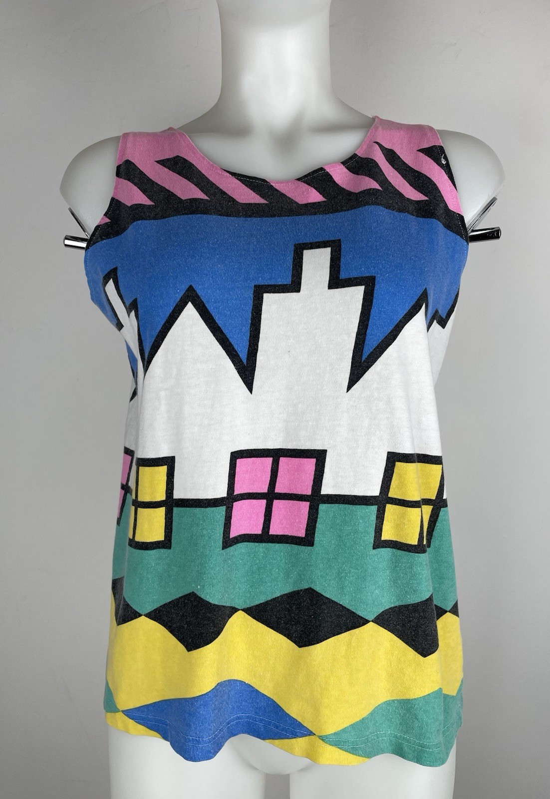VTG 80s One Step Up City Scape Top SZ L (Faded See Flaws