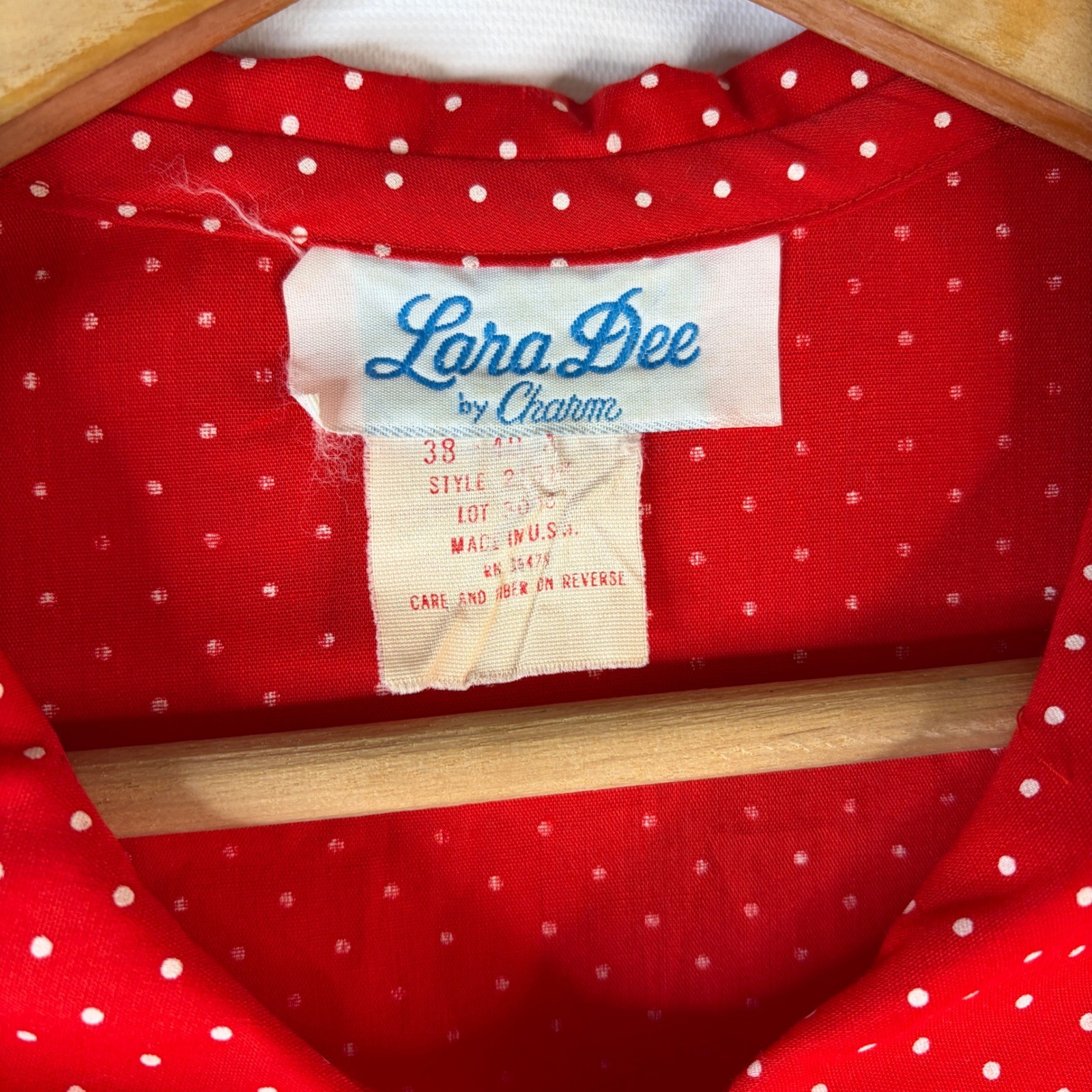 Lara Dee House Dress Womens 38 Red Polka Dot Vintage Button Front Rick Rack Trim