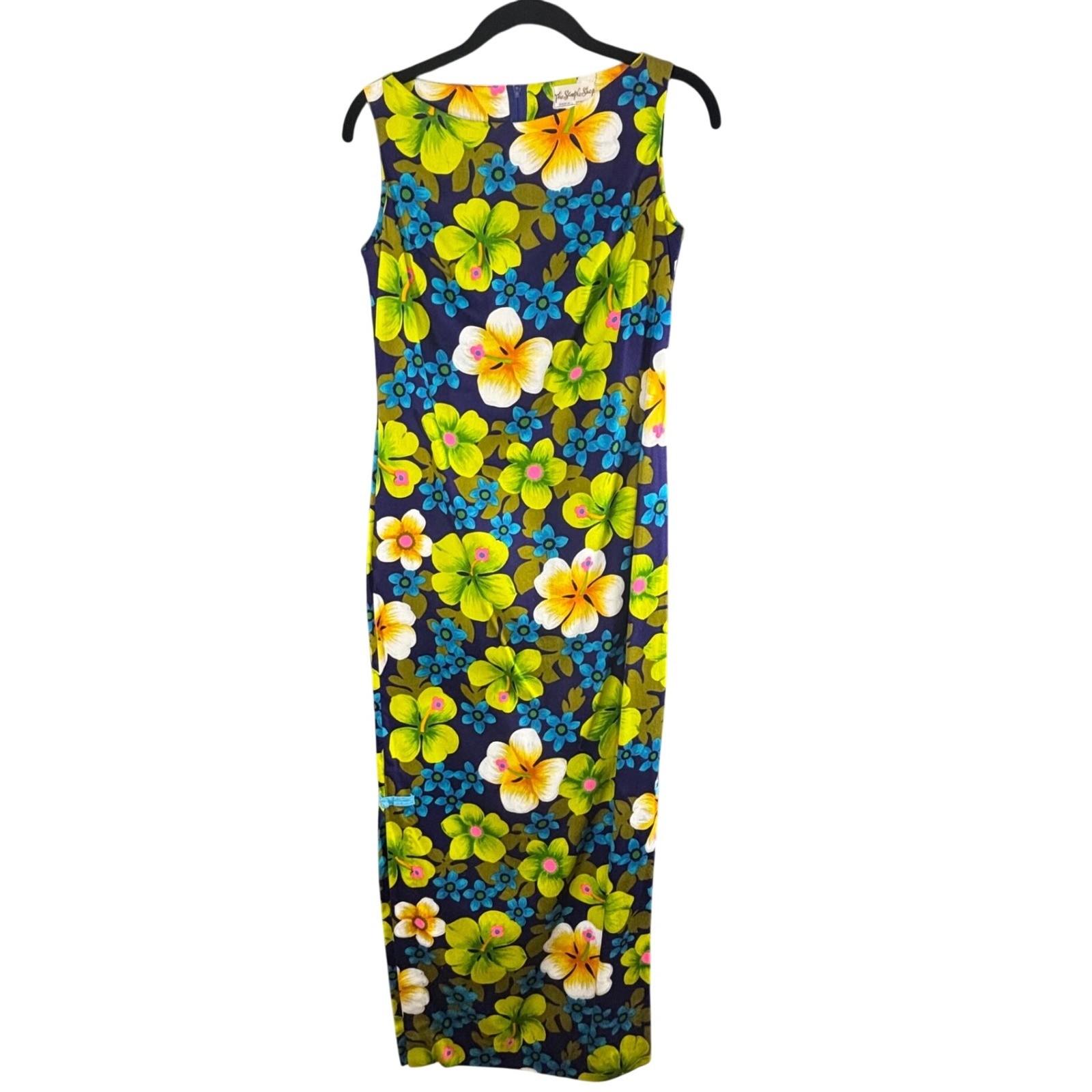 Vintage The Sample Shop Waikiki Maxi Dress Womens S Navy Floral 60s 70s