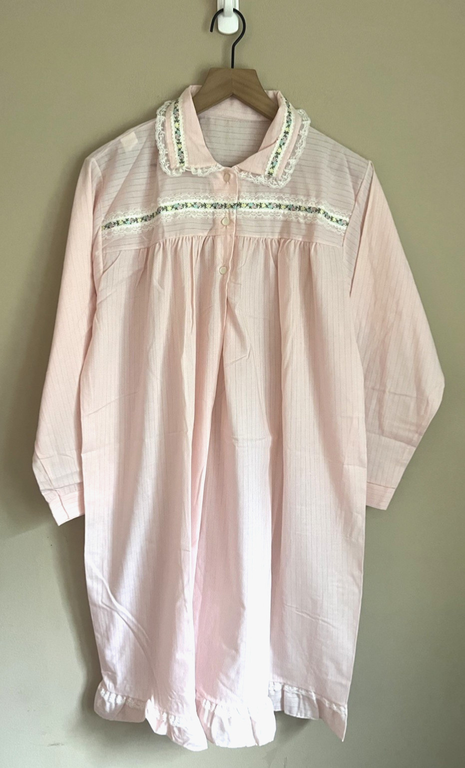 Vintage Katz Nightgown Gown Cotton Blend Embroidered Lace Long Sleeve XL 16 18