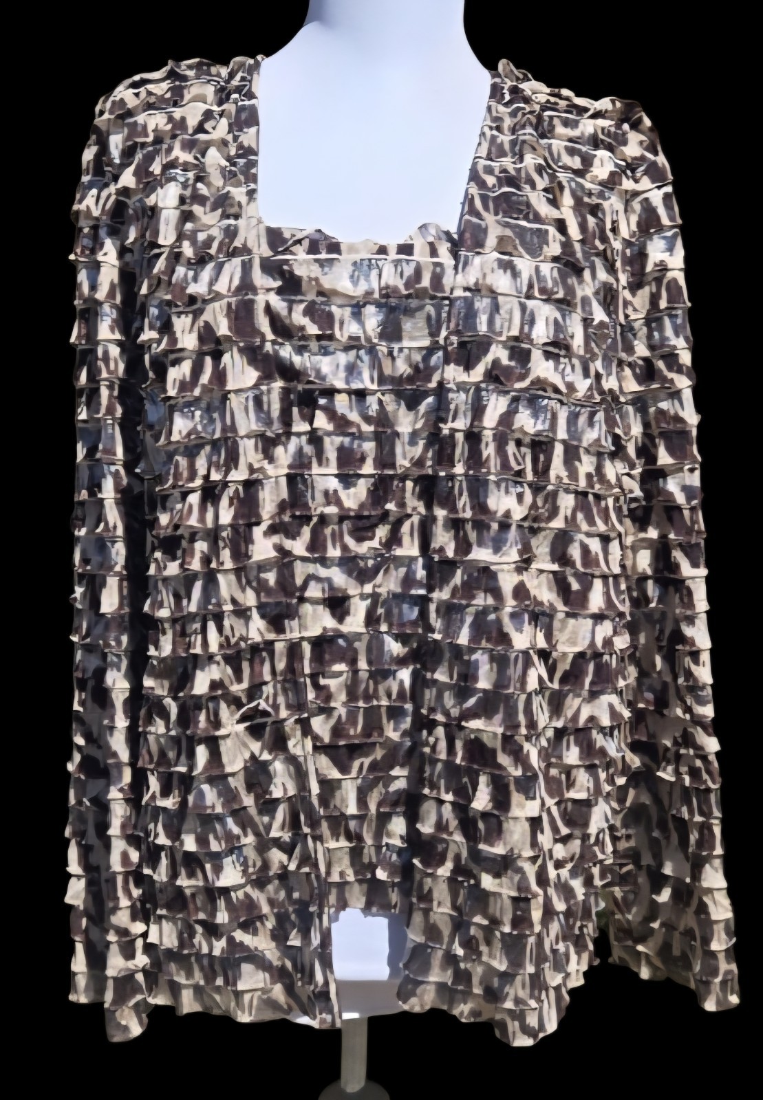 1980s R&M RICHARDS PETITE 1PC Glimmering Ruffled Tank/Open Front Jacket Top 16P