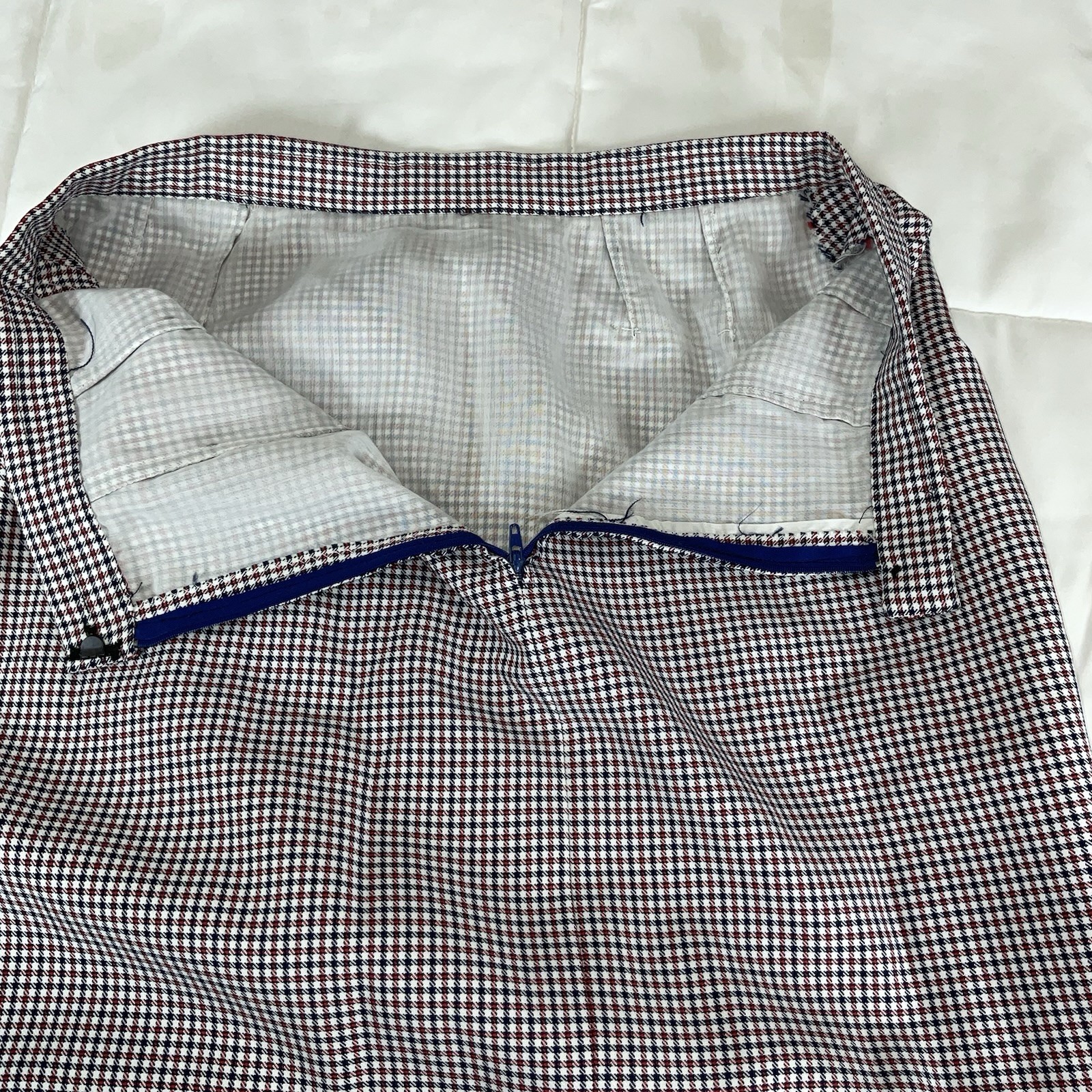 Vintage 60s 70s Handmade Womens 3 Pc Skirt Suit Red White Blue Plaid Gingham Mod