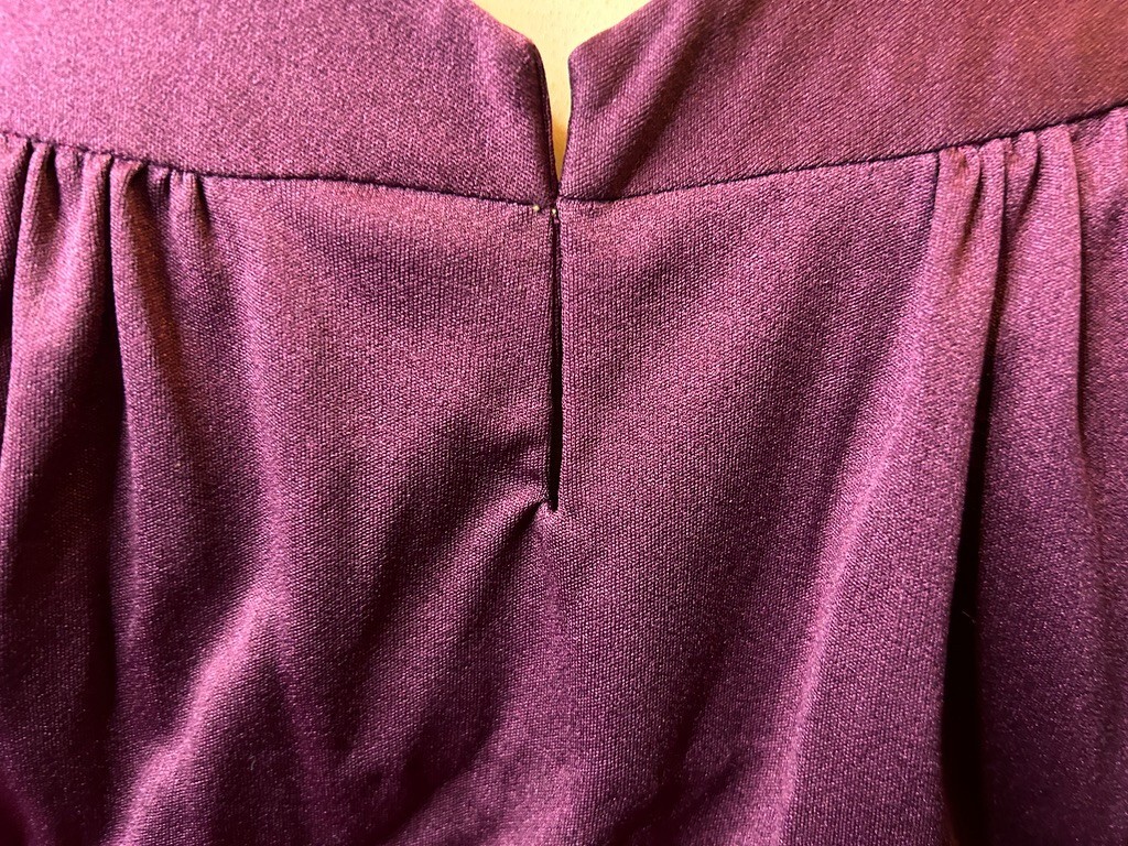 Vintage 1980s Purple Mauve Slinky Blouson Dress Belt Tie Yoke Midi Evening AU 14