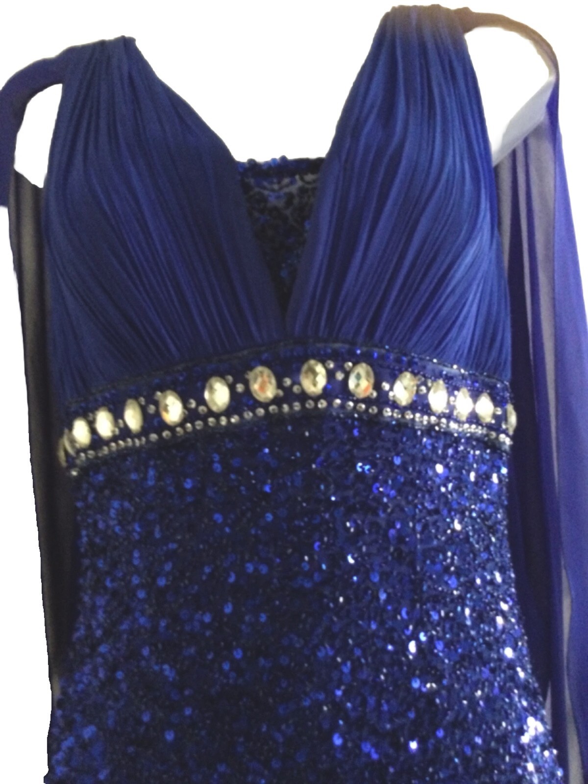 Vintage Sherri Hill Sequined Royal Blue Dress size 8P 100% silk / Match Clutch