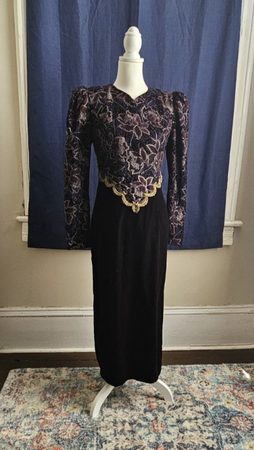 Scott McClintock Vtg 90s Velvet Burnout Floral Evening Gown Dress M 8 Whimsigoth