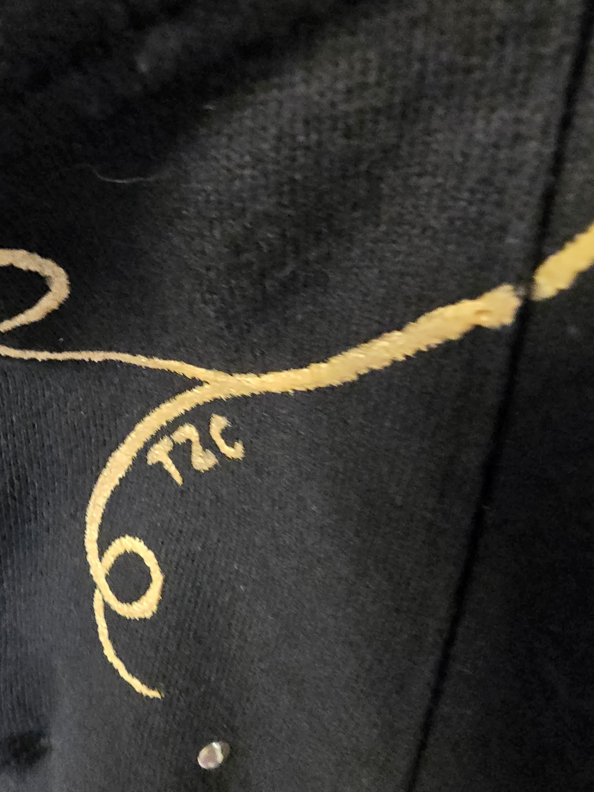 Vintage Jerzees Black Cardigan with Gold Grape Beads Pattern Signed TZC OS READ