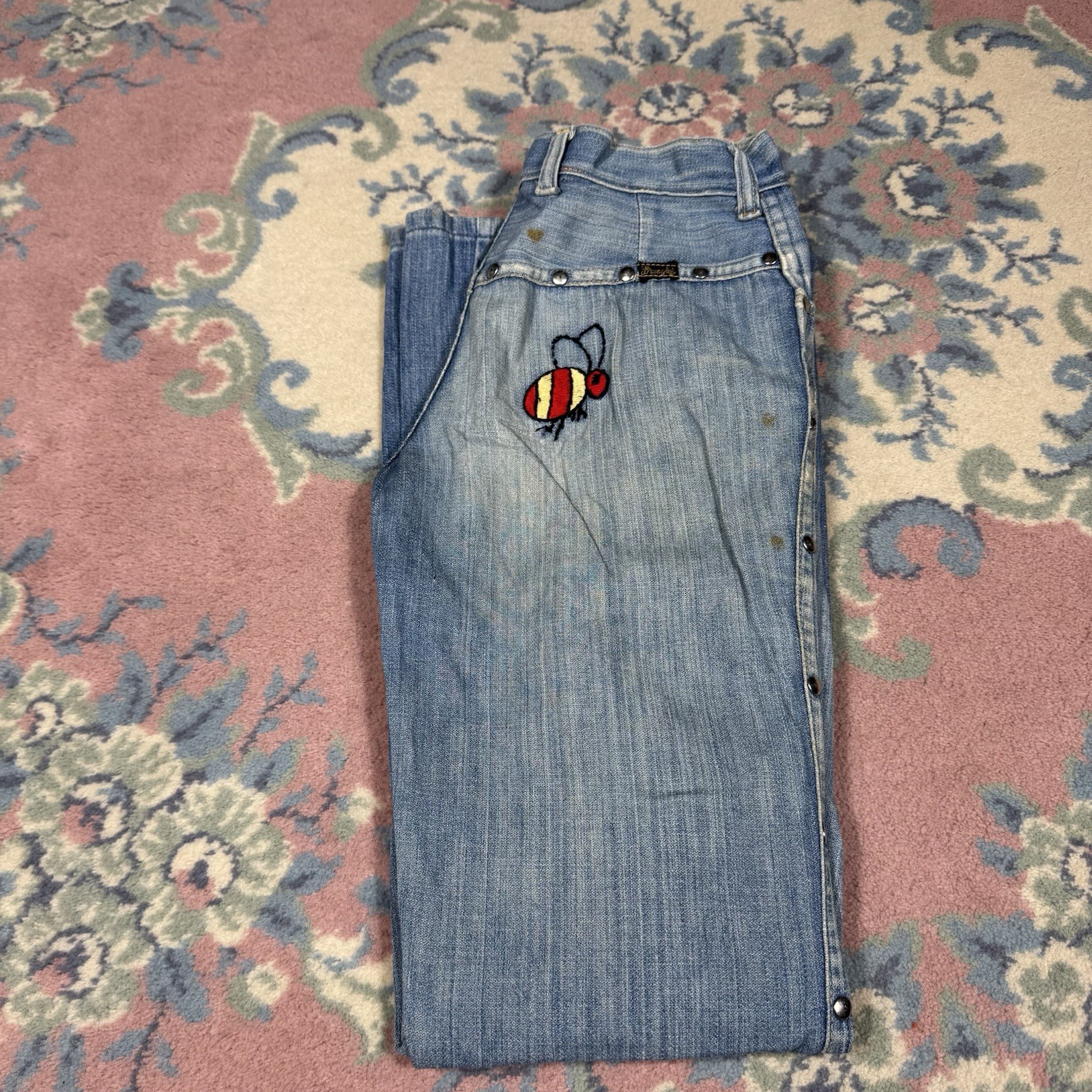True Vintage 60s 70s Wrangler Bell Bottoms Ladybug Patched Denim Jeans 27×30