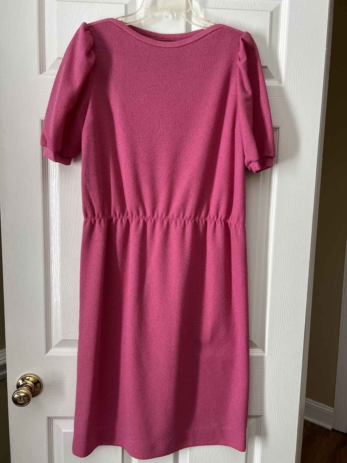 Vintage handmade Pink Boatneck Belted dress 36W, 43L, 44 Hips 70s 80s