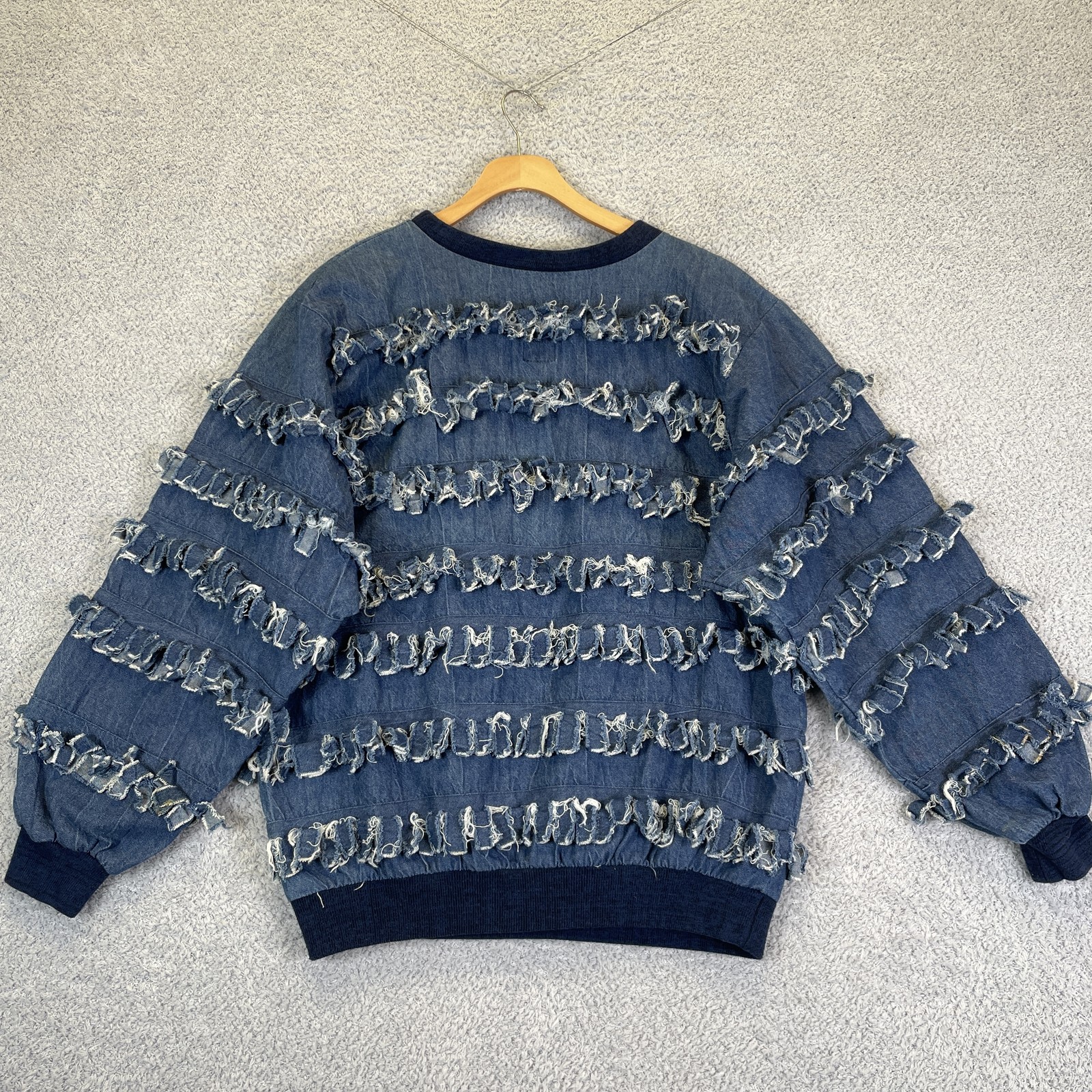 Paula Sweet Muslin Mink Denim Pullover Boho Art Size Small 80’s Fringe