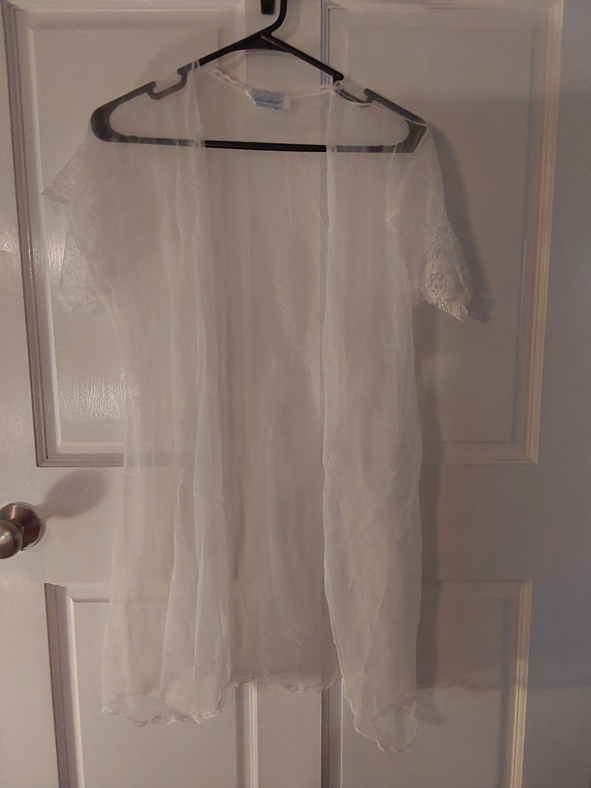 Vintage White Sheer Stardust Babydoll Robe/Bed Jacket/Duster Size L