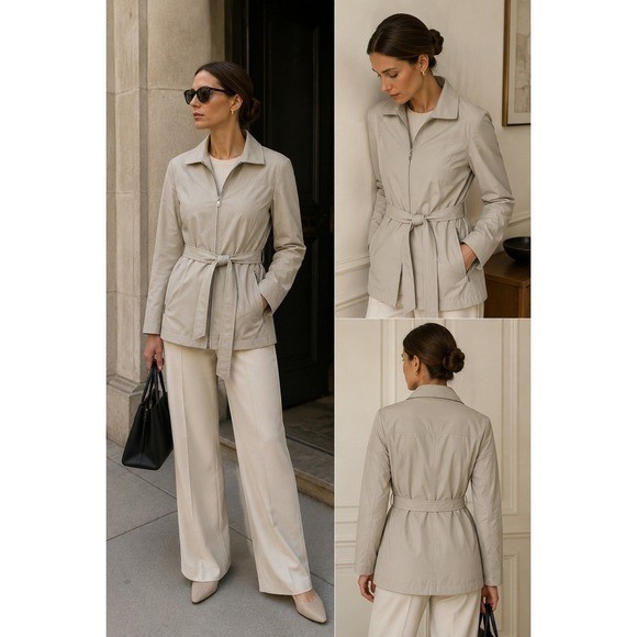 Vintage Beige Minimalist Raincoat Jacket Belted Quiet Luxury Coat Medium Giacca