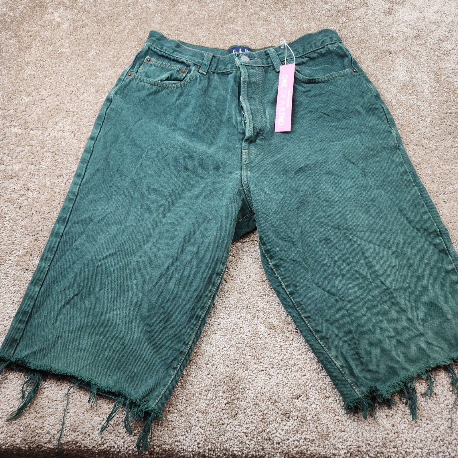 Gap Urban Renewal Vintage Reworked Green Denim Shorts High Waist Button Fly 12L