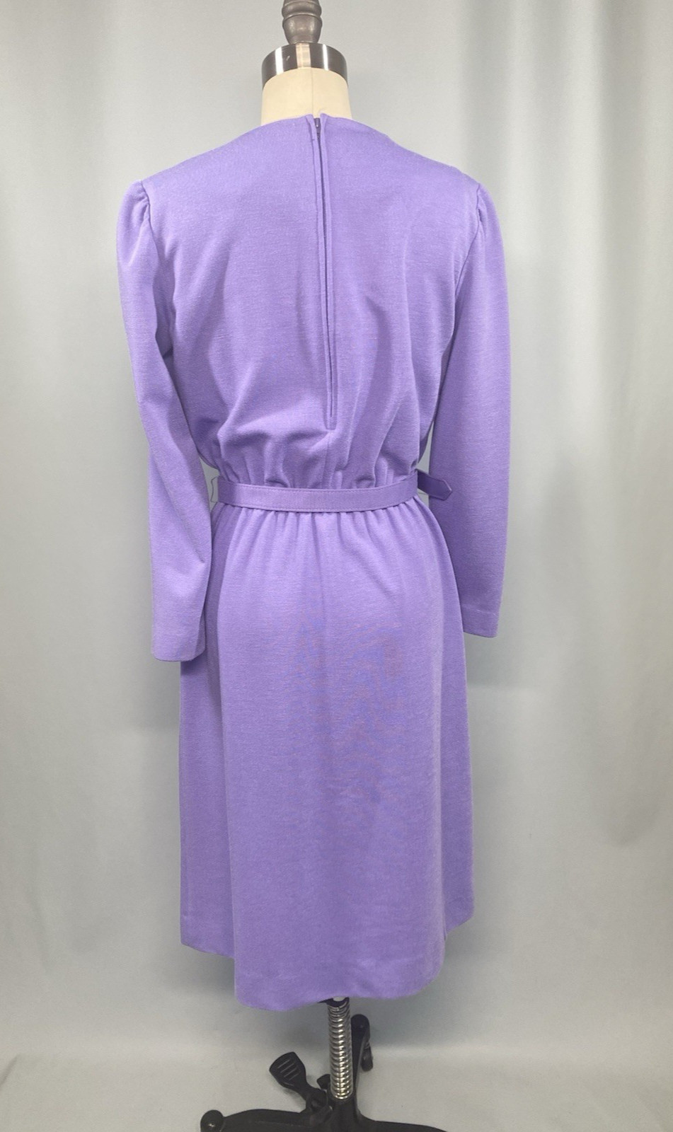 Vintage Dress SIZE PETITE MEDIUM 10 purple long sleeve LESLIE FAY 70s 80s