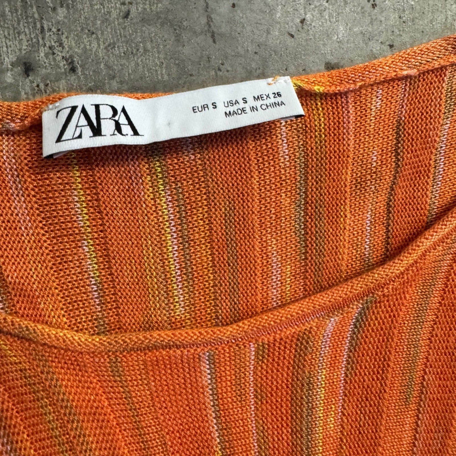 Zara Women’s Orange Ribbed Knit Bell Sleeve Sweater Sz S 70’s Retro Y2k Hippie