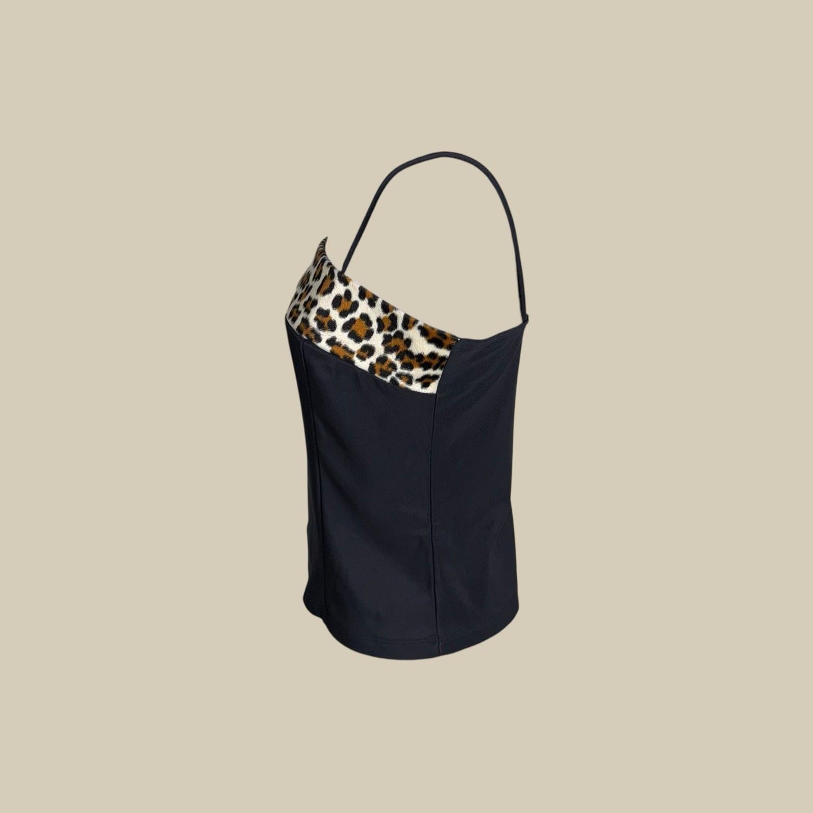 Rave city vintage black camisole with leopard print trim