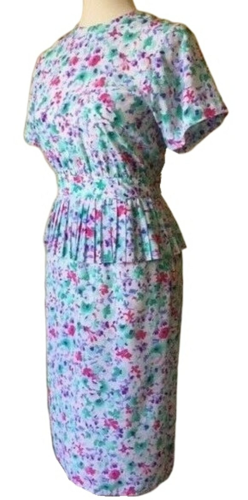 vtg 80s Maggy Boutique Floral Peplum Dress Sz 4P NWT