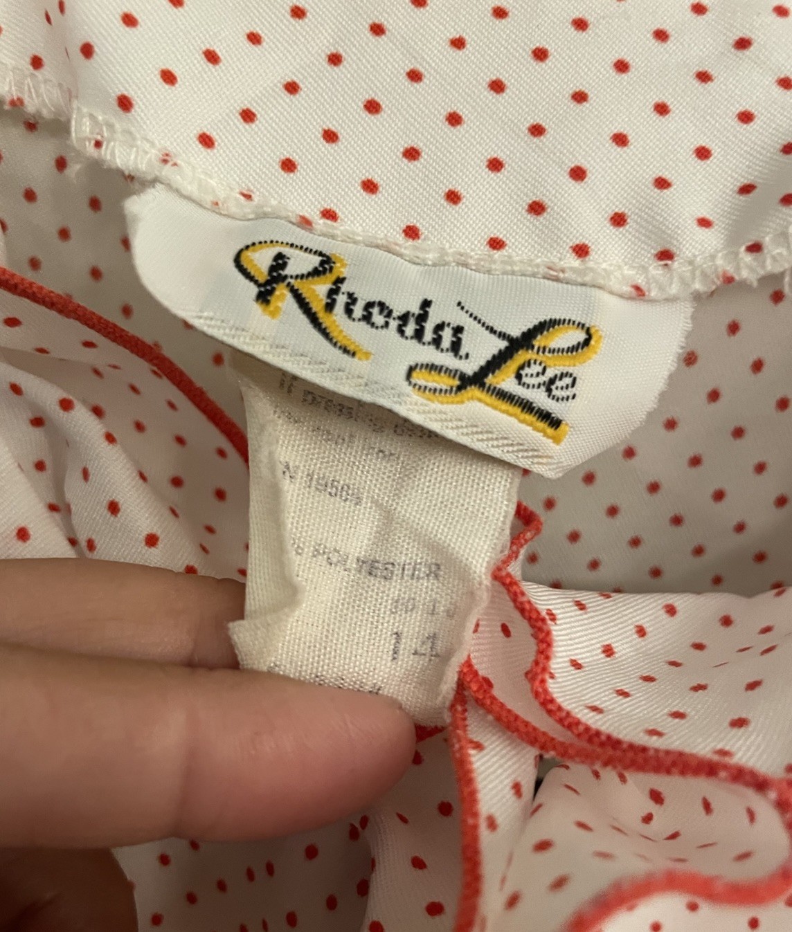 Vintage Rhoda Lee Red and White Polka Dot High Ruffle Blouse Size 14