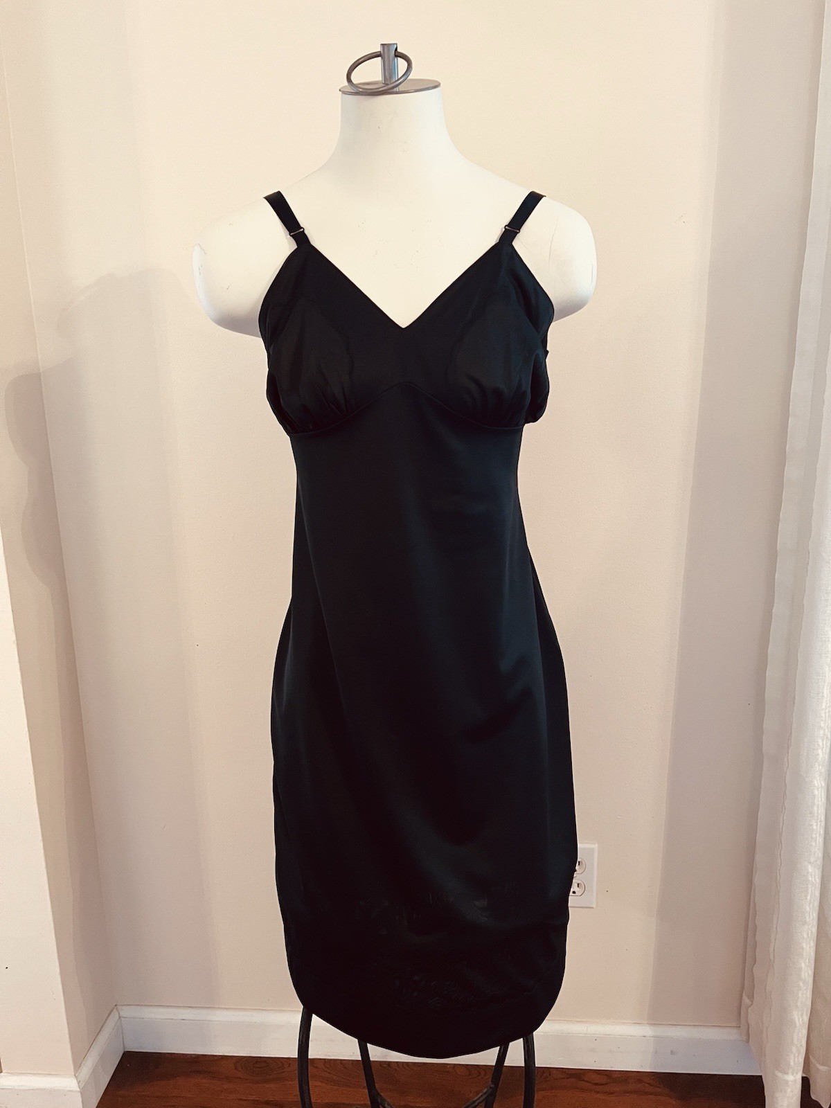 Vintage Snowden Black Nylon Full Slip Sheer Bust Panels # 520 Size 36