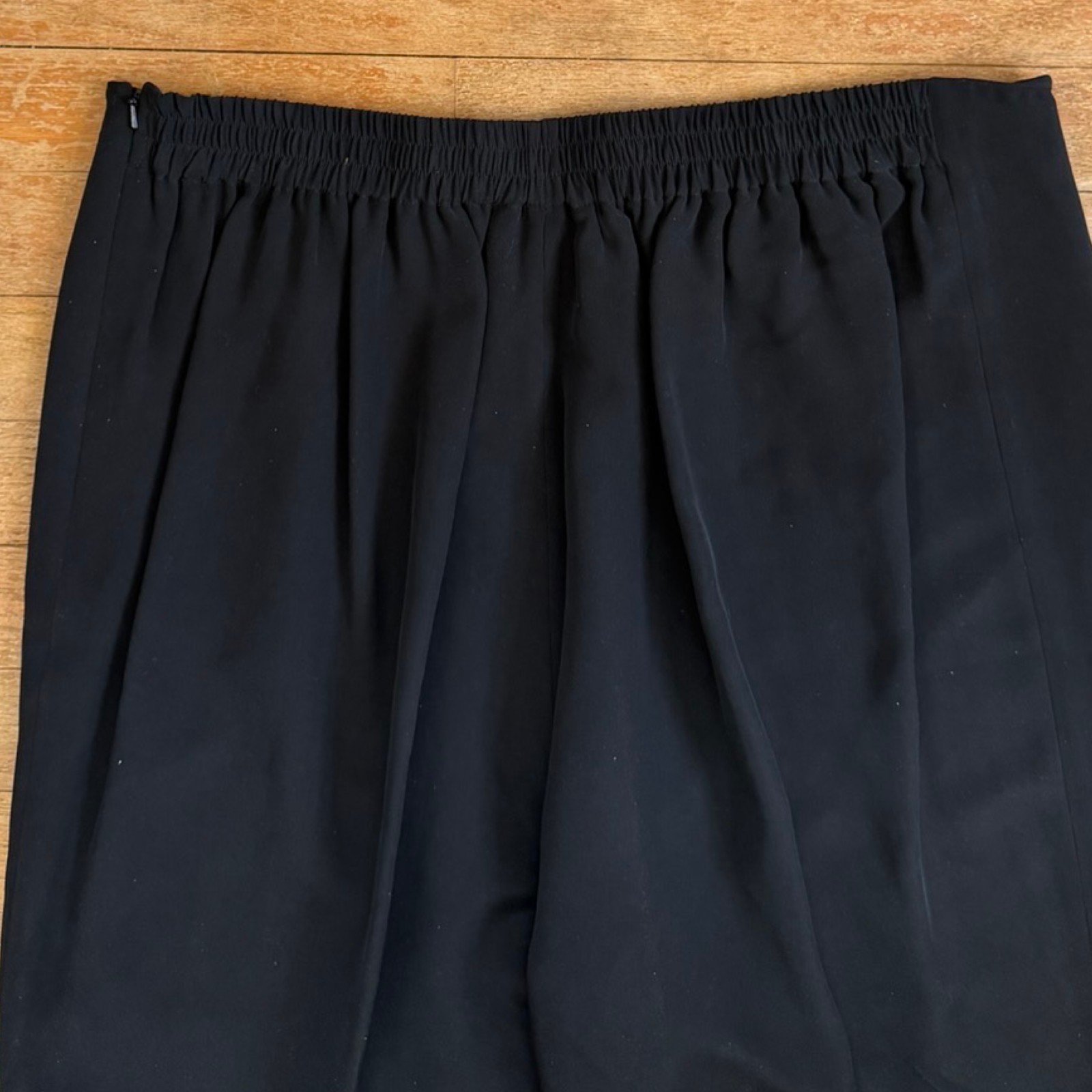 Vintage Black Silk Pants Womens Plus Size 1X 35-38″ Waist Wide Leg Trousers
