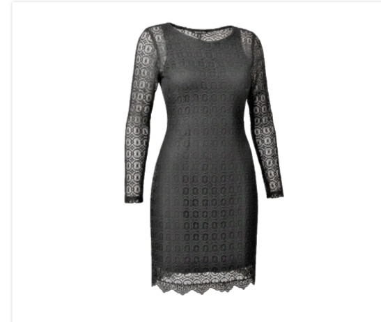 Black Lace Sheath Dress Size 10 Long Sleeve Lined Cocktail LBD Elegant