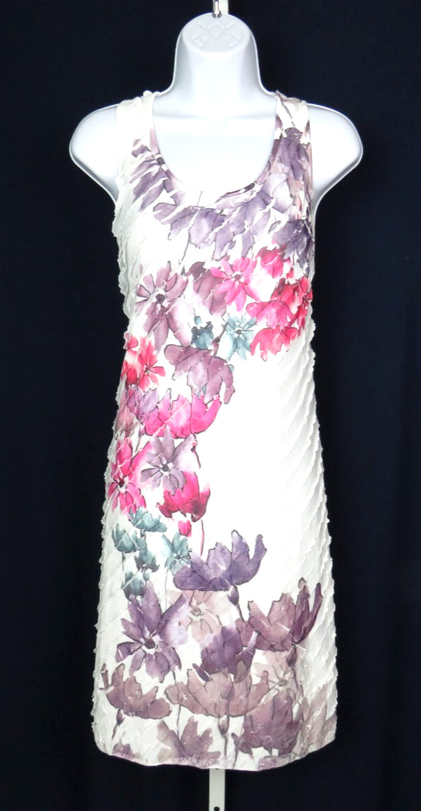 VTG 1980s 90s FLORAL DRESS CHRISTOPHER & BANKS SIZE SMALL RUFFLES POLY SPANDEX