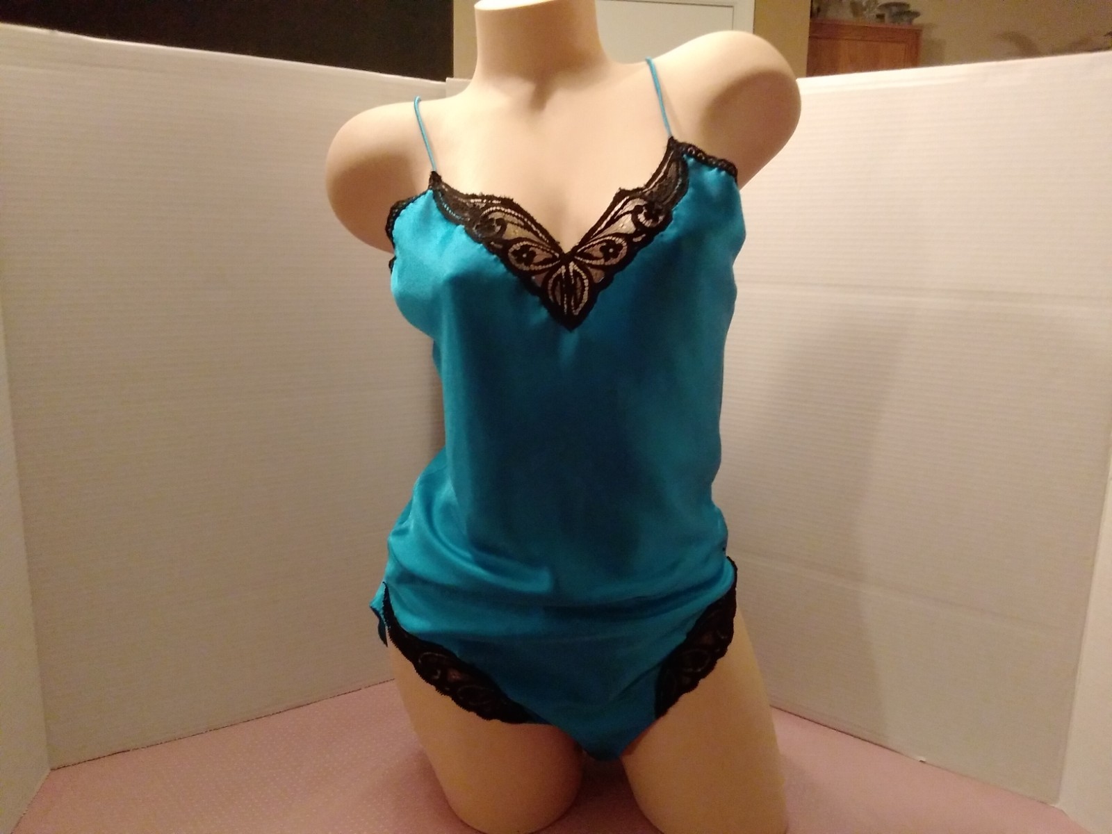 Vintage Sabrina By Mervyns Green Shiny Satin Lingerie Bodysuit Teddie SZ Small