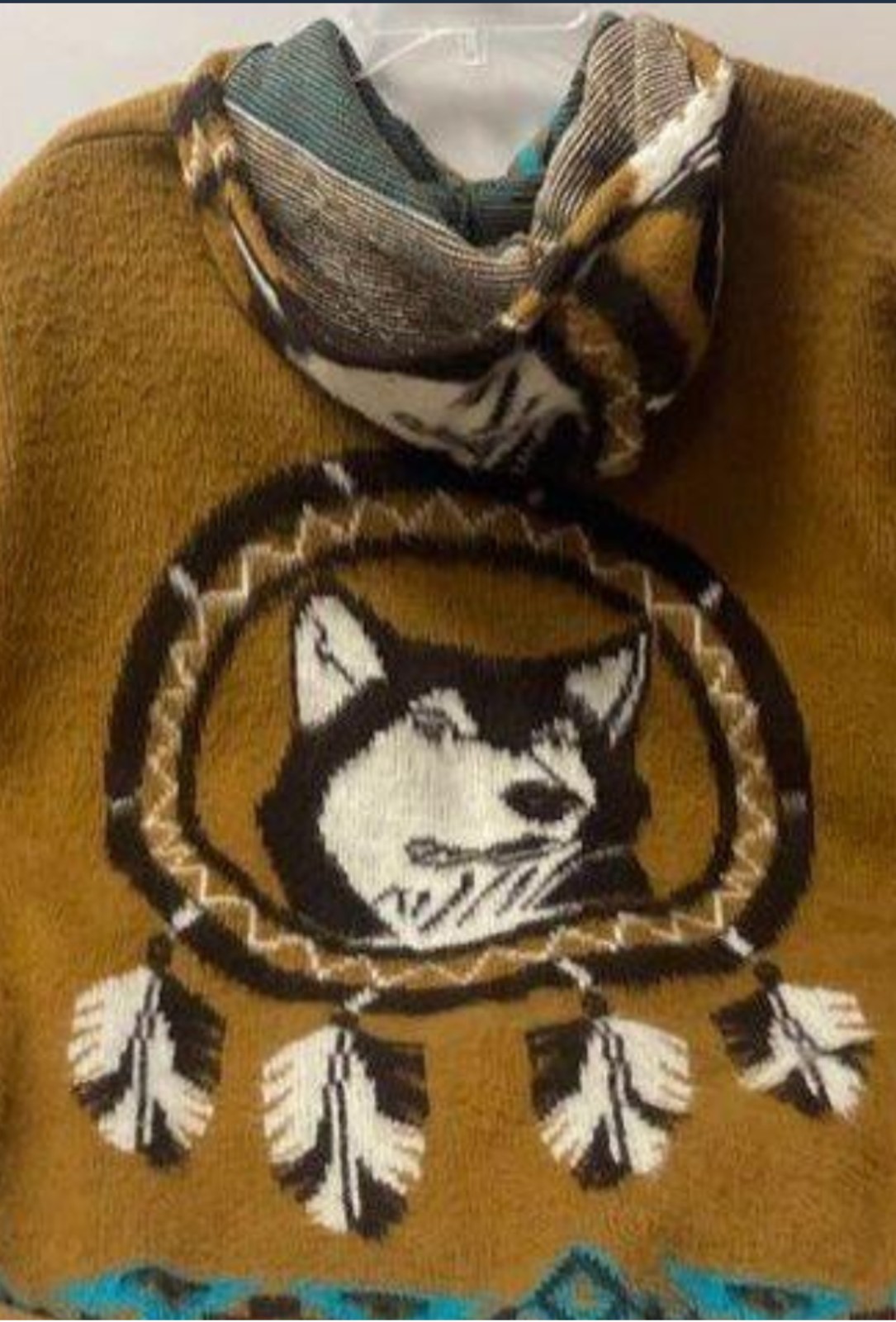 Artesanias Tuntaquimba Handmade Wool Wolf Sweater Jacket XL Native American WOW