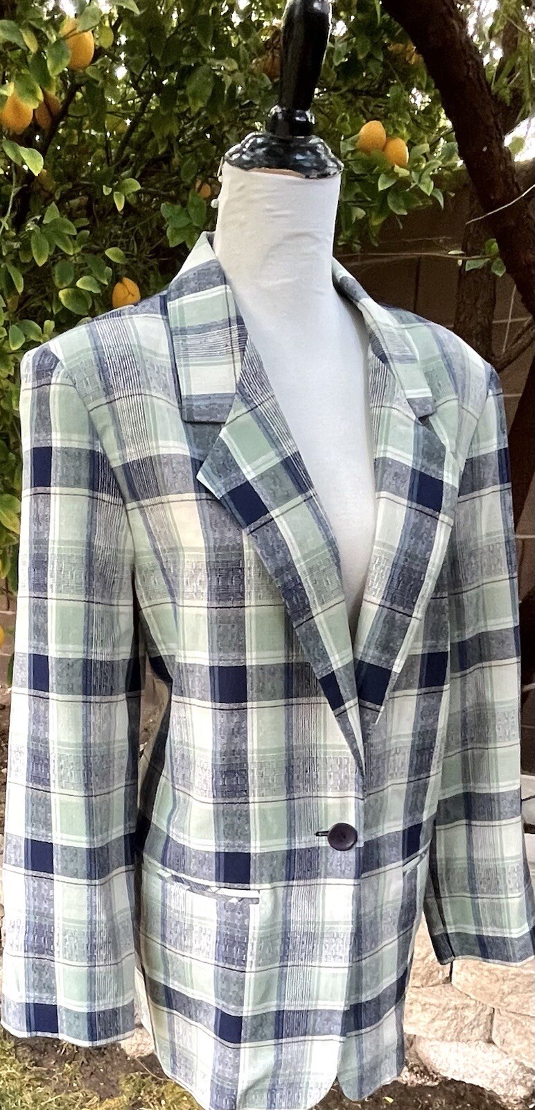 Blouse Blazer Plaid Green/Blue Size:Large „Modern Essentials” Resort Style