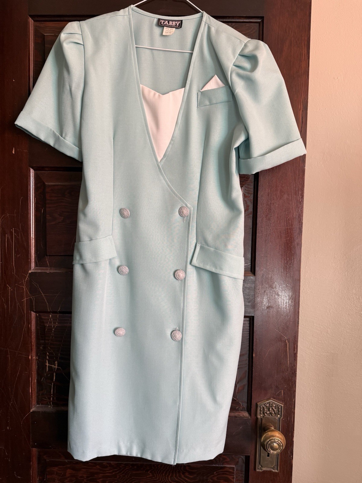 Vintage Tabby Retro 80s 90s Dress Light Teal 14P