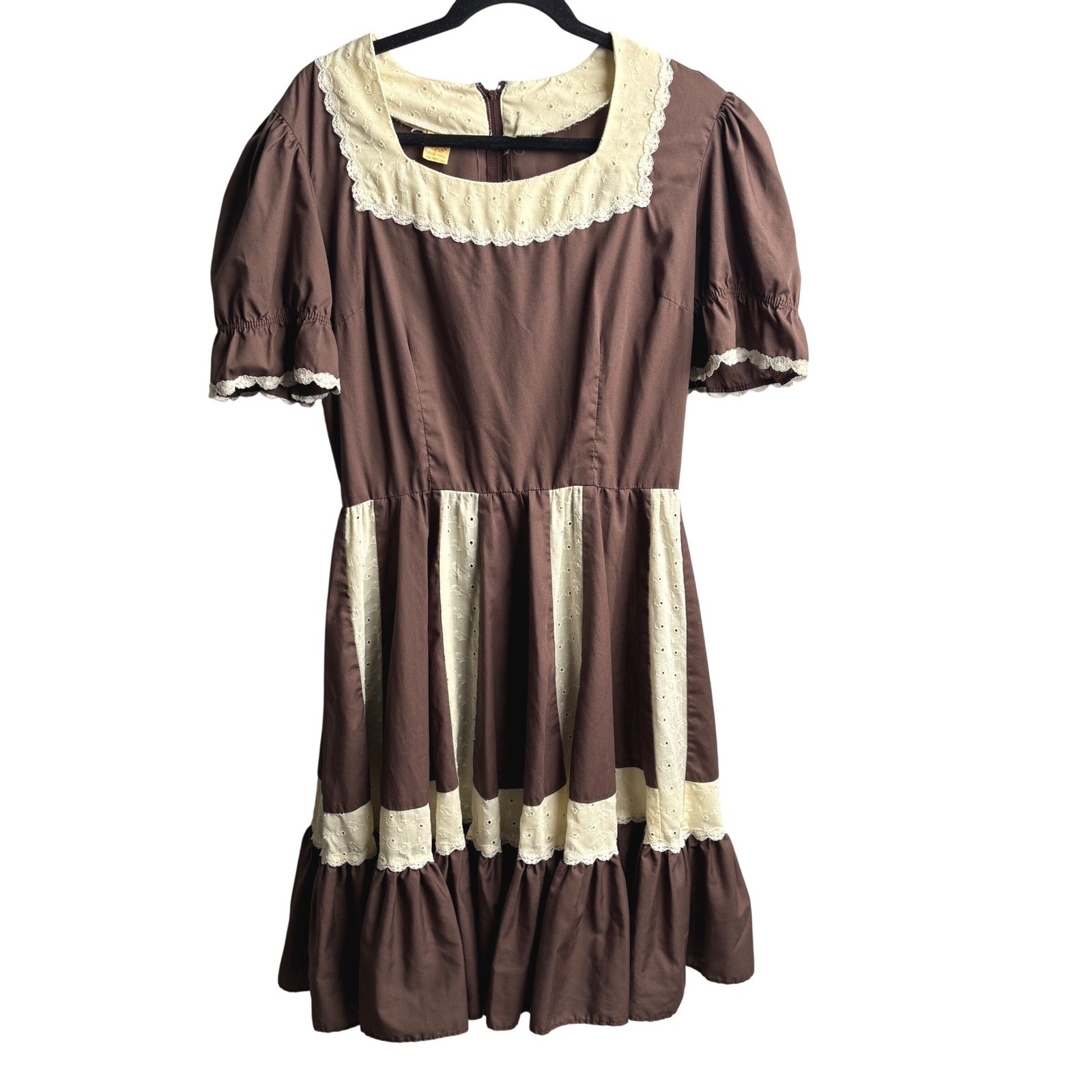VTG Partners Please Malco Modes Brown Eyelet Lace Square Dance Dress Milk Maid