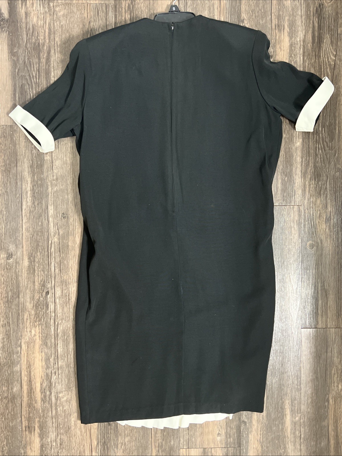 Vintage 80’s Drop Waist Office Midi Dress Petite 6 Black White Made USA