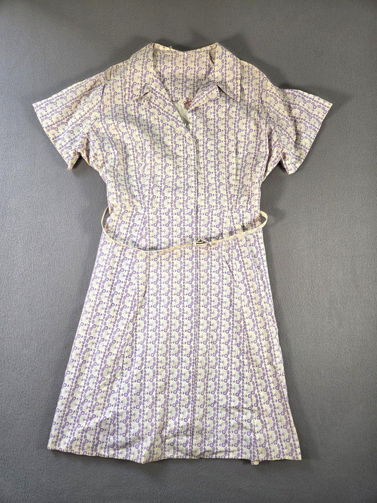 Vintage Carolina Maid Dress Womens Large White Floral House Belted House 60s